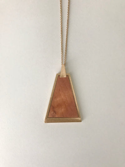 Trapezoid Wood Pendant Necklace | Light Brown