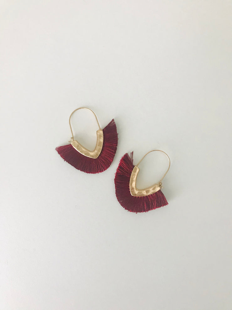 Mini Hammered Fringe Earrings | Burgundy