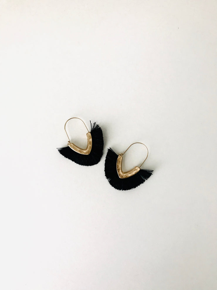 Mini Hammered Fringe Earrings | Black