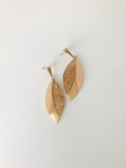 Cork and Gold Wood Earrings | Light Brown