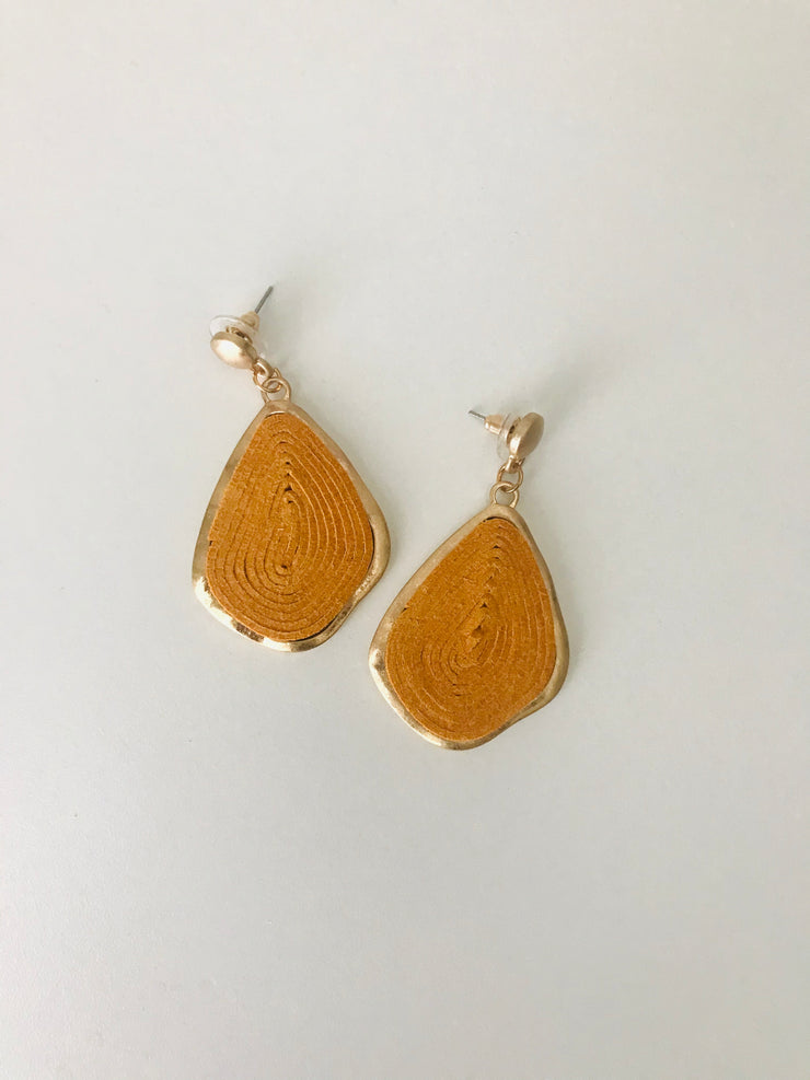 Swirl Cork Teardrop Earrings | Mustard