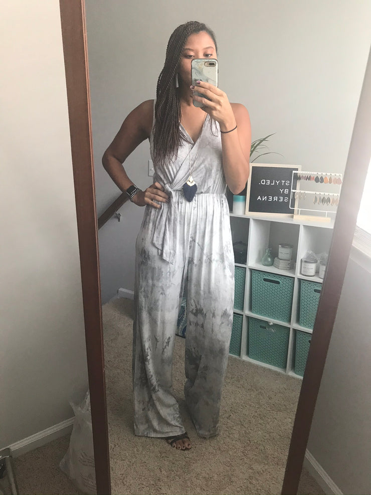 Tie-Dye Wrap Jumpsuit | Silver