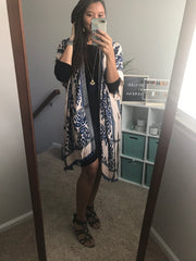 Damask Print Kimono | Navy & Cream