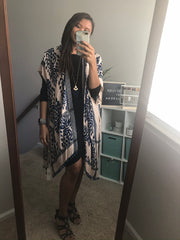 Damask Print Kimono | Navy & Cream