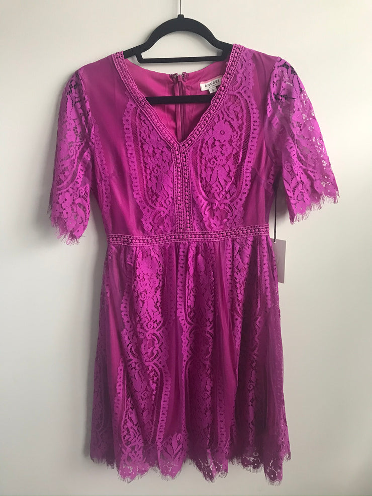 Lace A-line Dress | Magenta