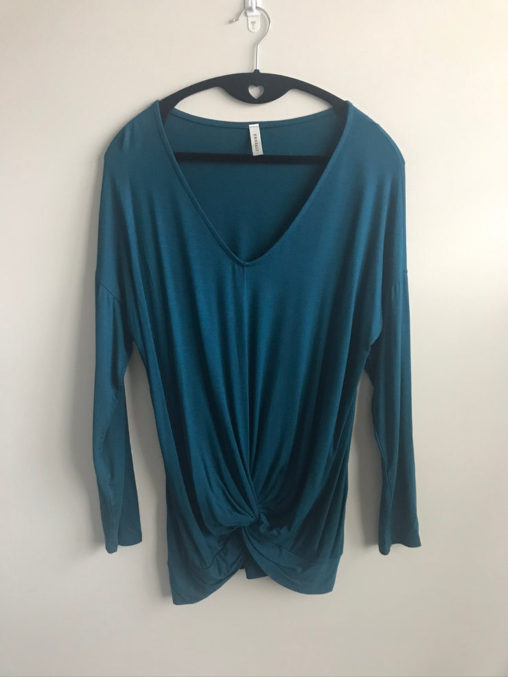 Front Twist Knot, Long Sleeve Blouse | Dark Teal