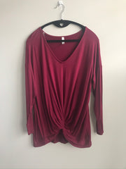 Front Twist Knot, Long Sleeve Blouse | Burgundy