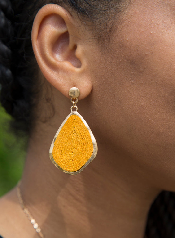 Swirl Cork Teardrop Earrings | Mustard