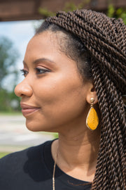 Swirl Cork Teardrop Earrings | Mustard