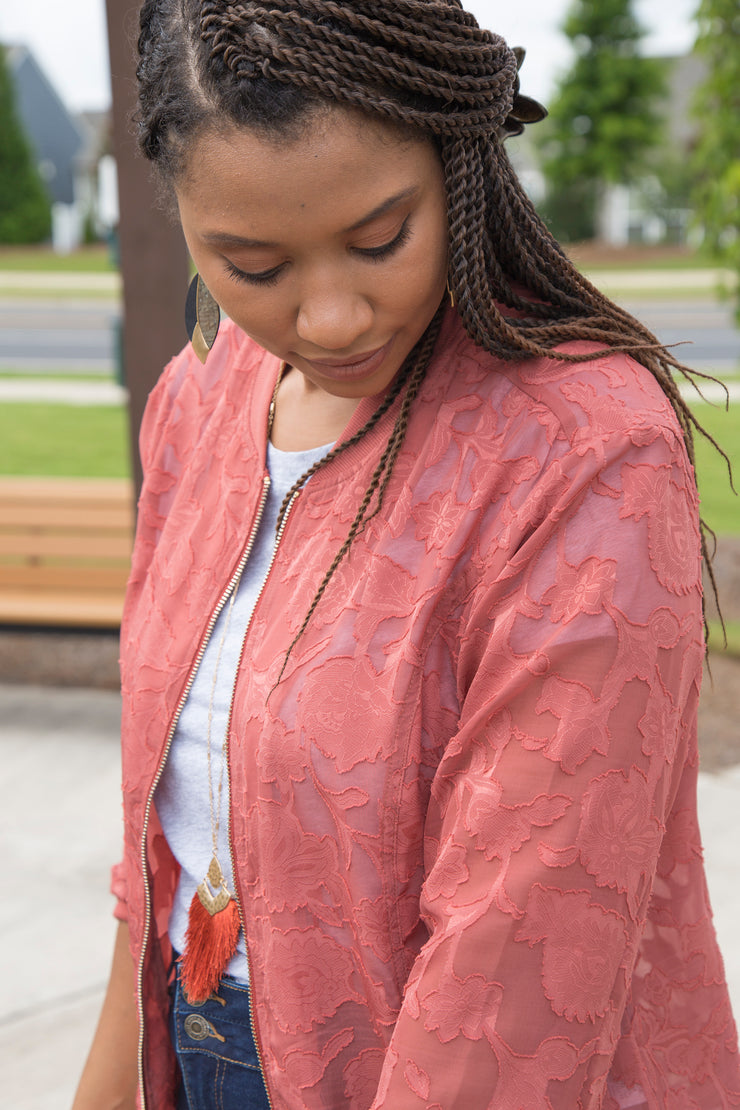 Sheer Textured Bomber Jacket | Rosewood