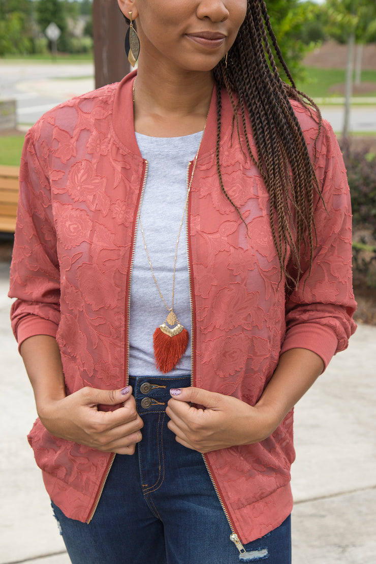 Sheer Textured Bomber Jacket | Rosewood