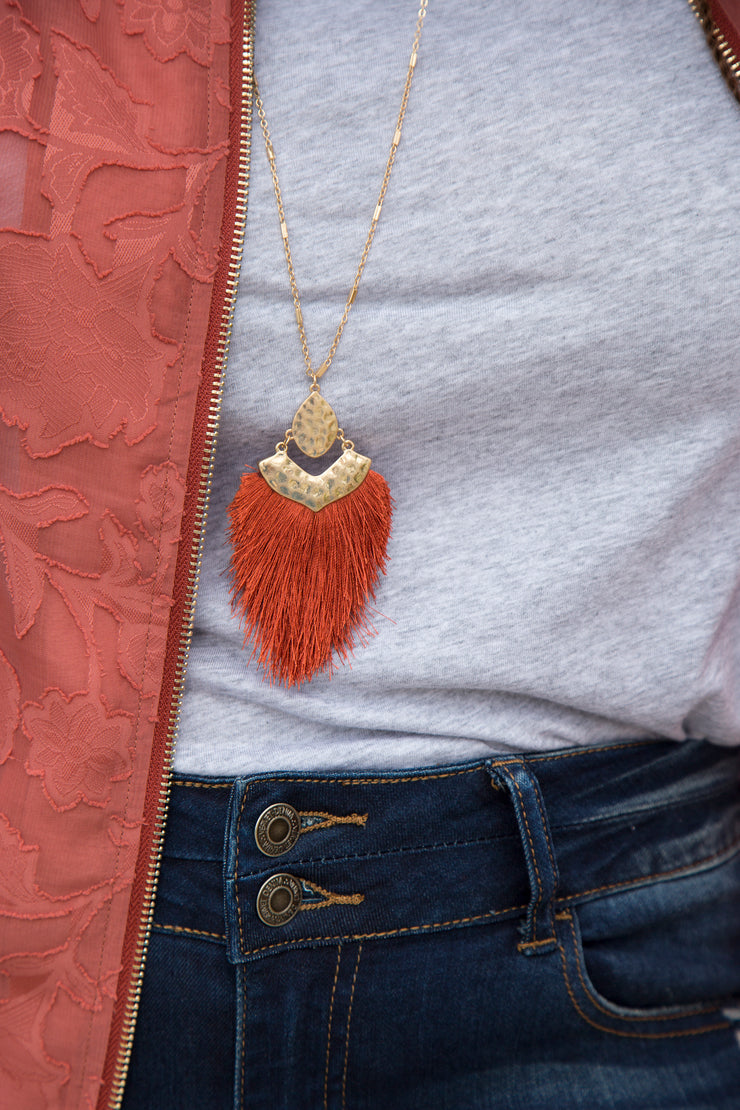 Tassel Pendant Necklace | Rust