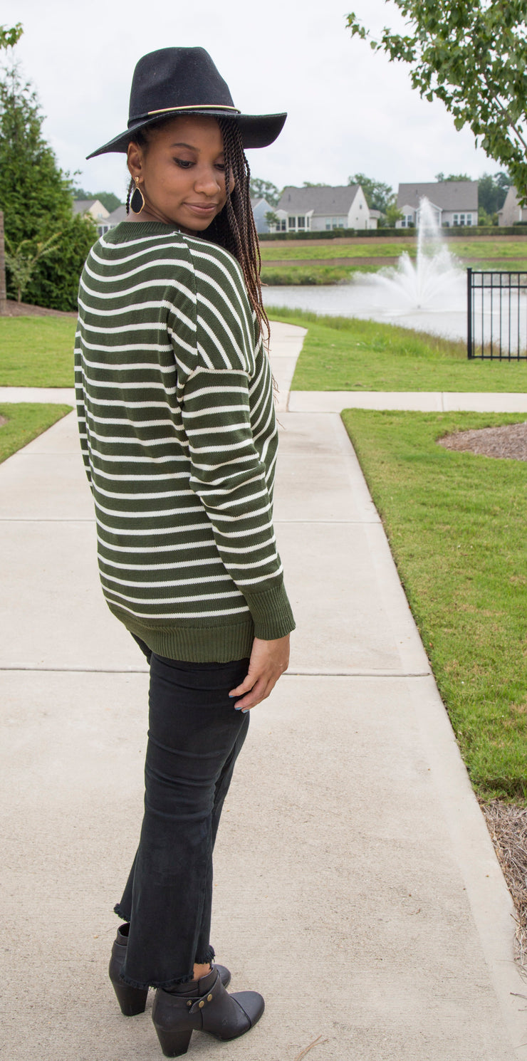 Asymmetrical Stripe Sweater | Olive