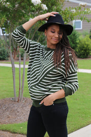 Asymmetrical Stripe Sweater | Olive