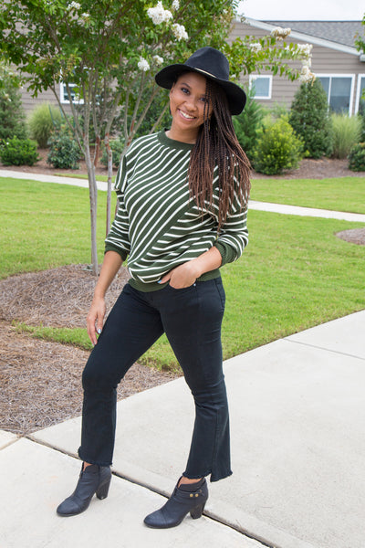 Asymmetrical Stripe Sweater | Olive