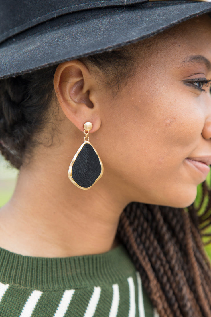 Swirl Cork Teardrop Earrings | Black