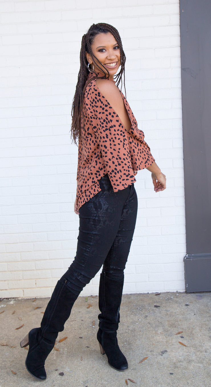 Polka Dot Shoulder Slit Chiffon Blouse | Toffee