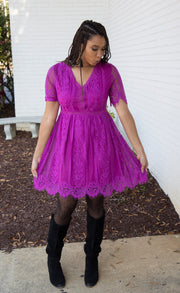 Lace A-line Dress | Magenta