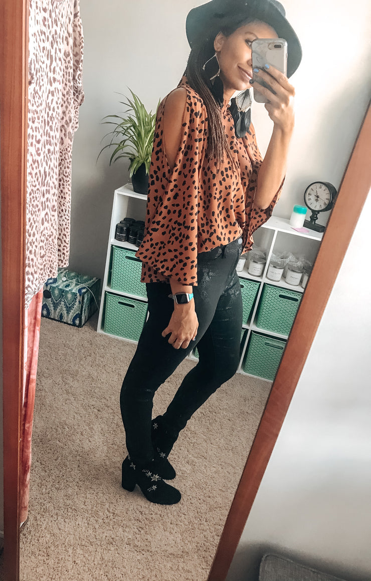 Polka Dot Shoulder Slit Chiffon Blouse | Toffee