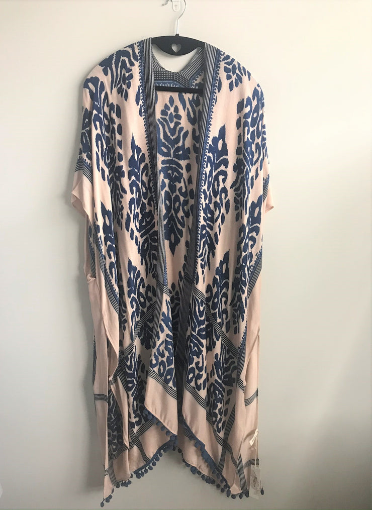 Damask Print Kimono | Navy & Cream